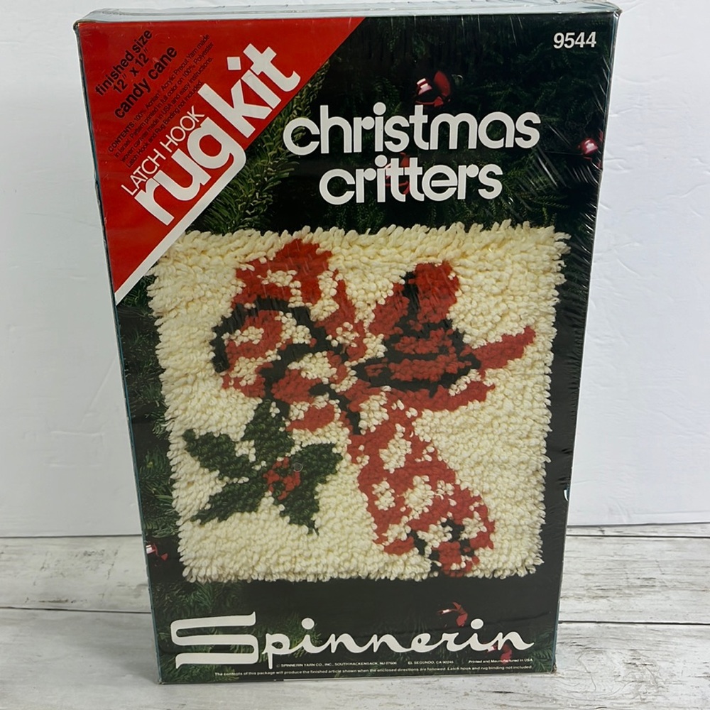 Vintage Spinnerin Christmas critters Candy Cane latch hook rug kit DIY